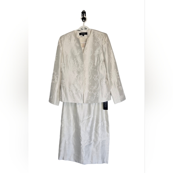 Vintage-Inspired Kasper Ivory 3-Piece Suit Set Jacket Top  Skirt Size 8 Wedding - Picture 1 of 16
